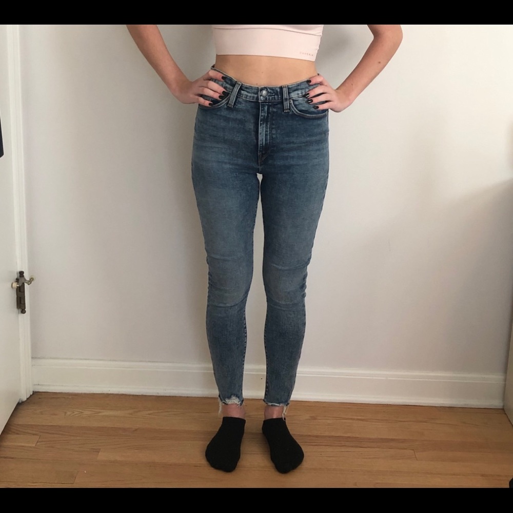 Hudson Barbara Super Skinny Jeans (distressed hem)